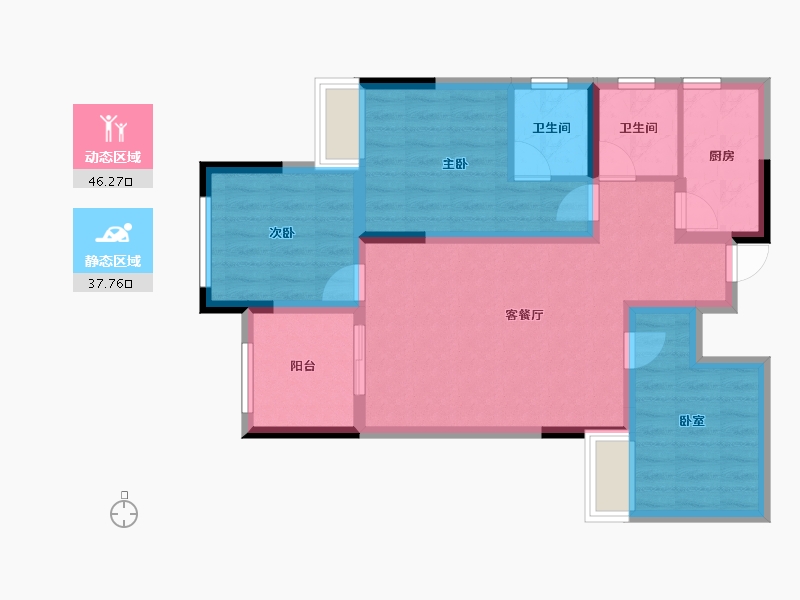 贵州省-黔东南苗族侗族自治州-中泓·依云美镇-74.04-户型库-动静分区