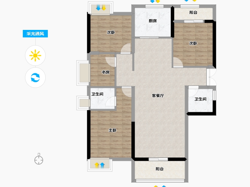 湖北省-黄石市-宏维·华仁北郡-104.35-户型库-采光通风