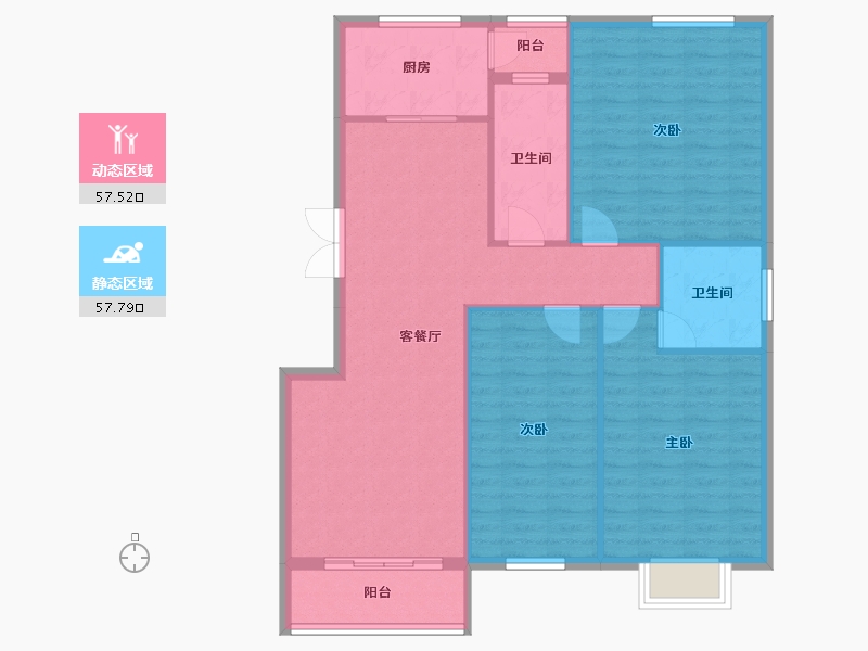 湖北省-黄冈市-金色湖畔小区-105.90-户型库-动静分区