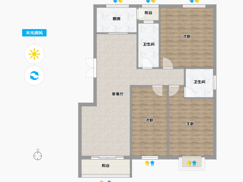 湖北省-黄冈市-金色湖畔小区-105.90-户型库-采光通风