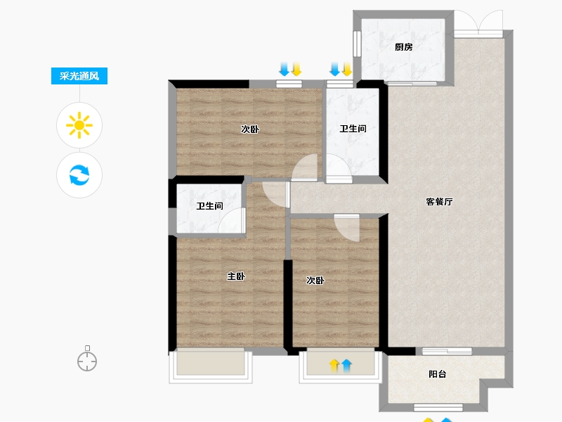 湖北省-黄石市-宏维·华仁北郡-86.86-户型库-采光通风