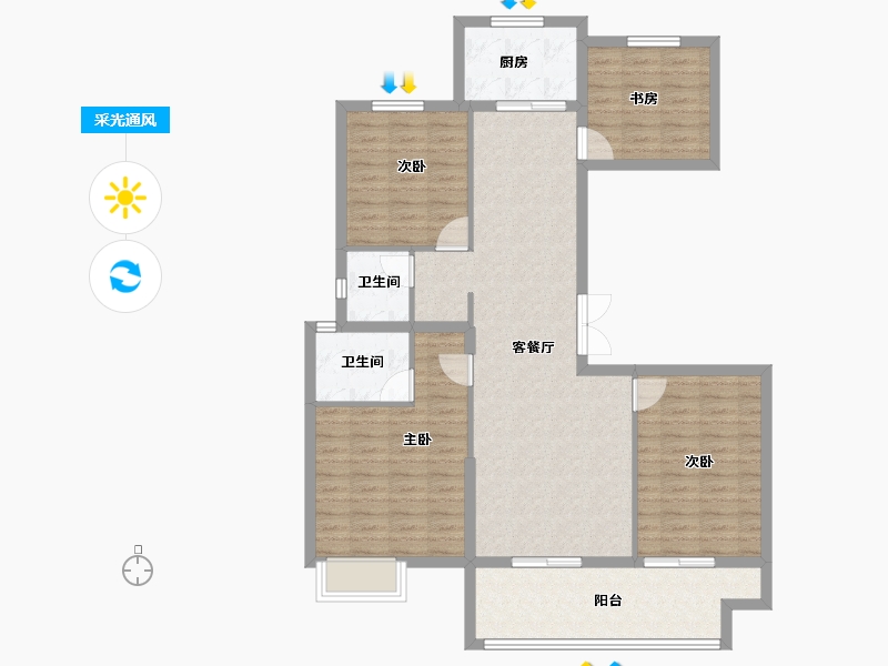 山东省-菏泽市-绿城桂语铂悦-110.04-户型库-采光通风