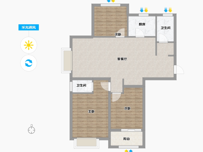 山东省-菏泽市-名门世都-99.55-户型库-采光通风