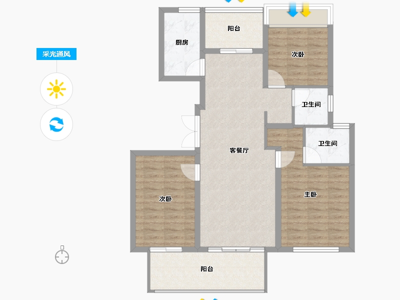 安徽省-阜阳市-同昇西溪玫瑰-91.65-户型库-采光通风