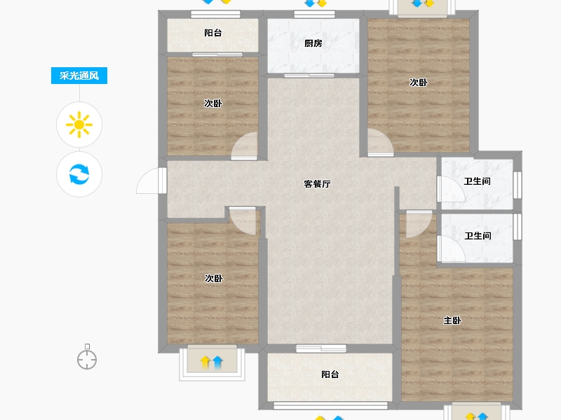 湖北省-黄石市-城发·花园印象-101.85-户型库-采光通风