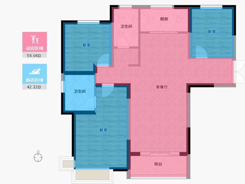 内蒙古自治区-鄂尔多斯市-泰发祥玖悦府-87.98-户型库-动静分区