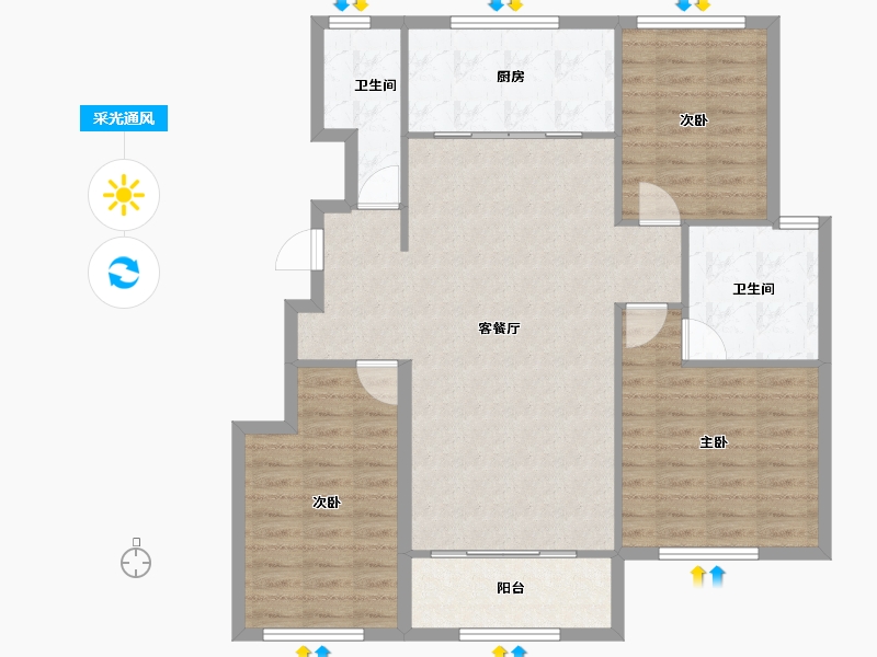 山东省-烟台市-恒杰盛世华府-101.34-户型库-采光通风