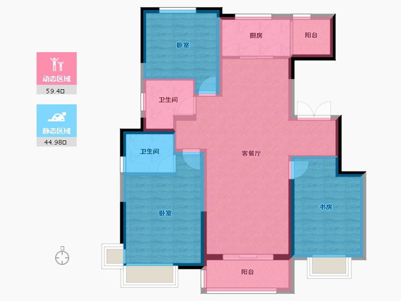 内蒙古自治区-鄂尔多斯市-泰发祥玖悦府-93.69-户型库-动静分区