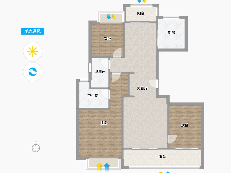 江苏省-南通市-绿城·沁园-107.60-户型库-采光通风