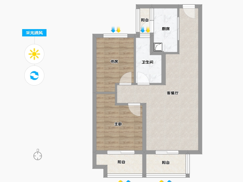 湖南省-岳阳市-江河颐璟城-58.77-户型库-采光通风