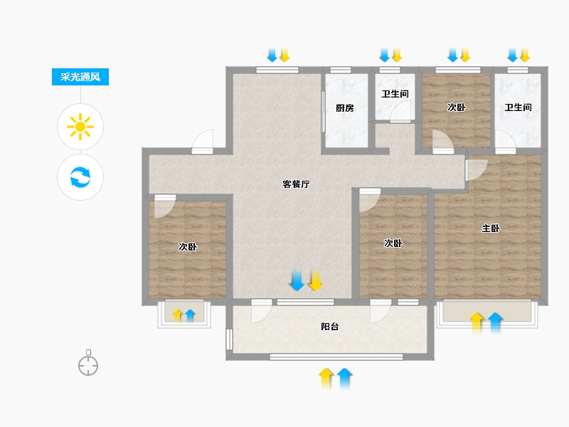 山东省-济宁市-九巨龙青年城3期·华锦苑-113.61-户型库-采光通风