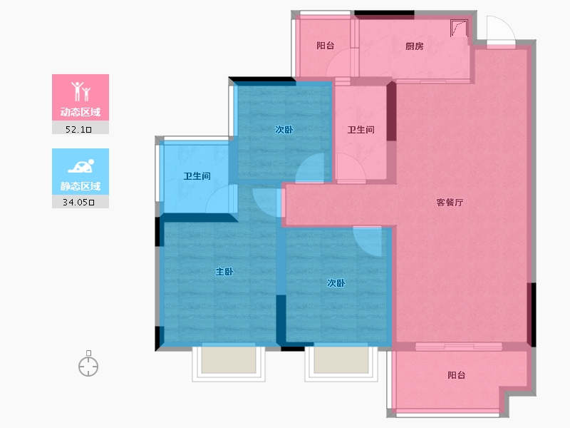 四川省-内江市-邦泰·大学城1号-76.16-户型库-动静分区