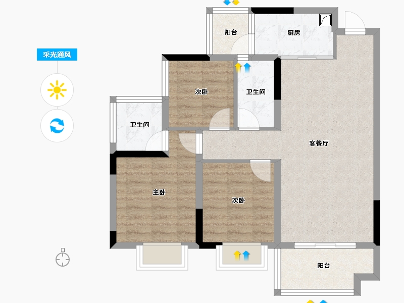 四川省-内江市-邦泰·大学城1号-76.16-户型库-采光通风