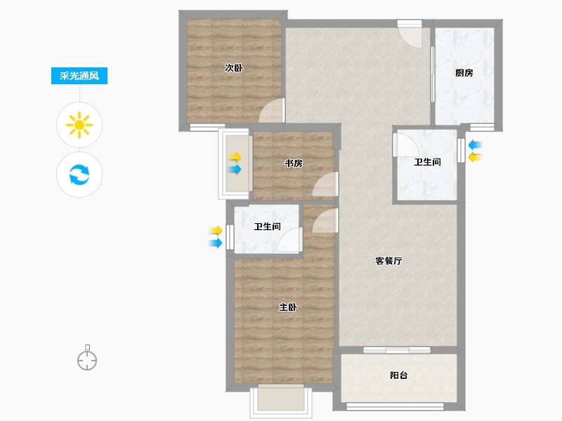 湖北省-黄石市-七里新都-86.98-户型库-采光通风