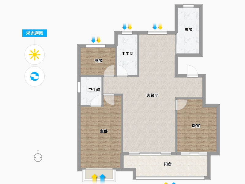 山东省-济宁市-保利时光印象-100.80-户型库-采光通风