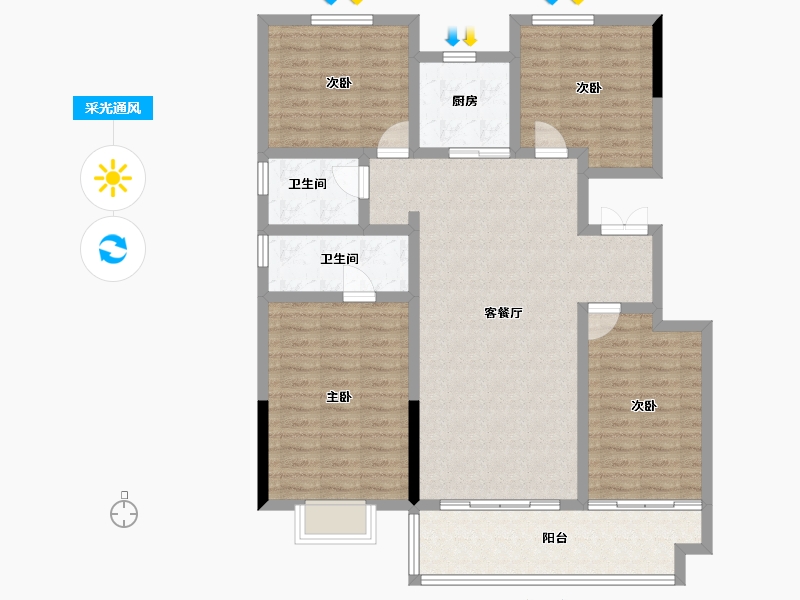 安徽省-宿州市-万成·桂花园-112.93-户型库-采光通风