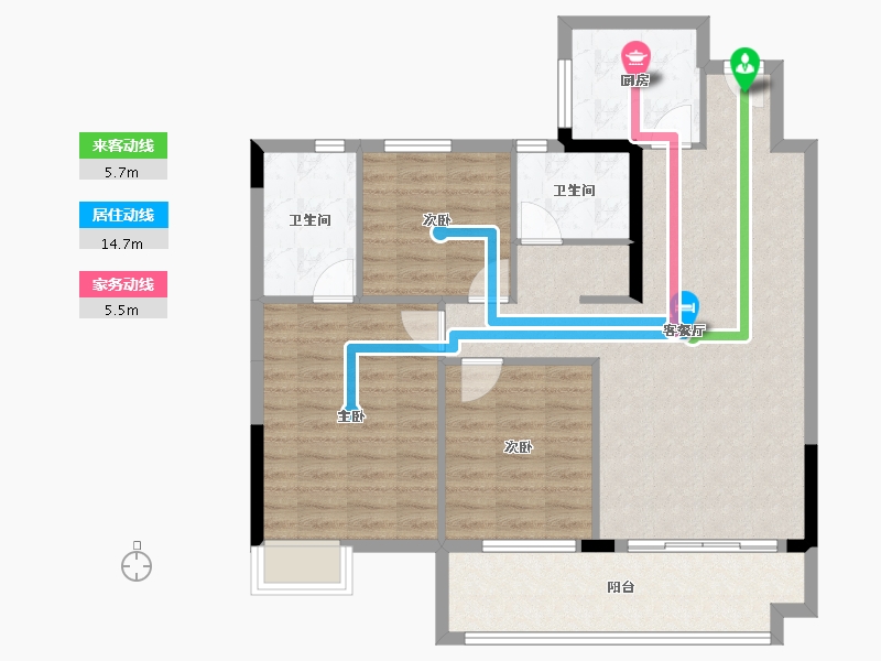 湖北省-荆州市-九坤·玉沙府-95.57-户型库-动静线