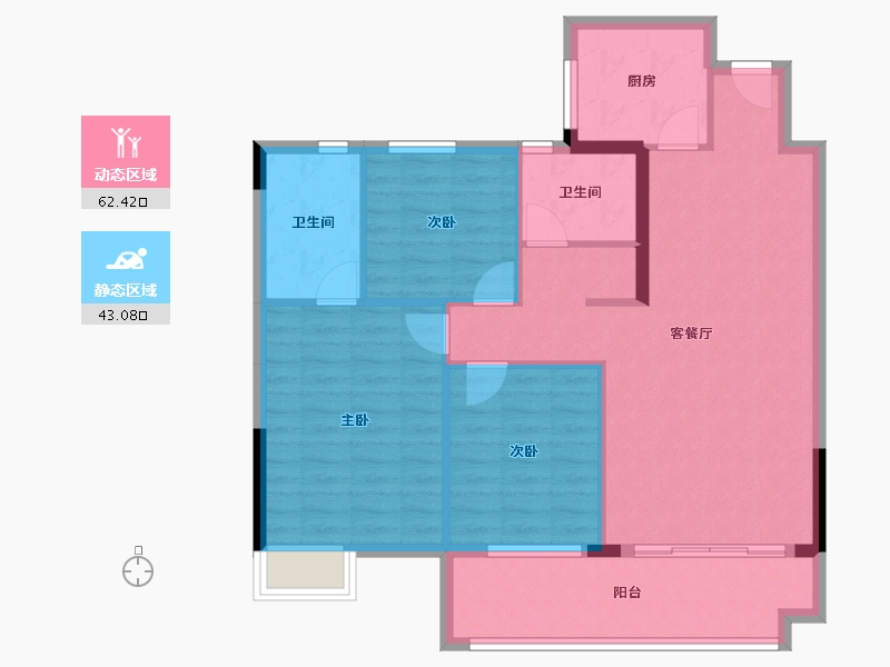 湖北省-荆州市-九坤·玉沙府-95.57-户型库-动静分区