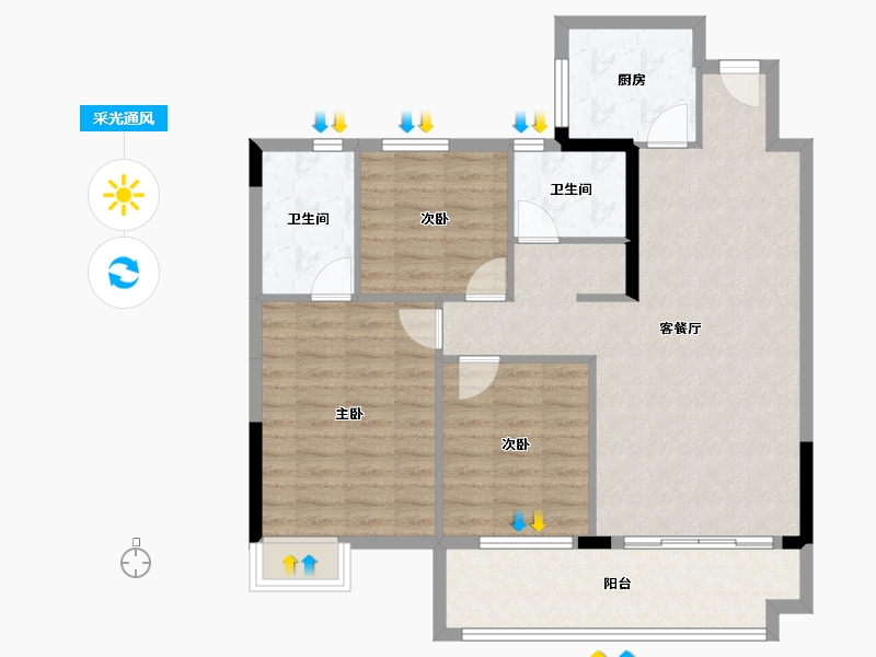 湖北省-荆州市-九坤·玉沙府-95.57-户型库-采光通风