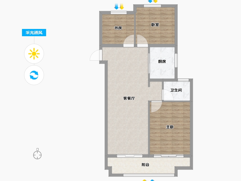 安徽省-阜阳市-奥山铂悦府-87.20-户型库-采光通风