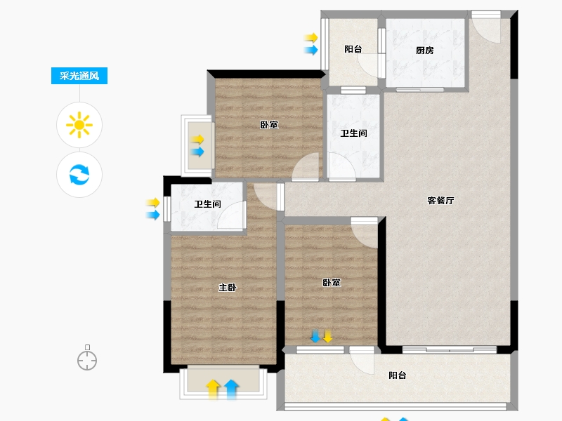 广西壮族自治区-贺州市-星都2期悦山府-106.91-户型库-采光通风