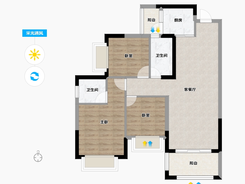 广西壮族自治区-贺州市-江湾幸福里-75.00-户型库-采光通风