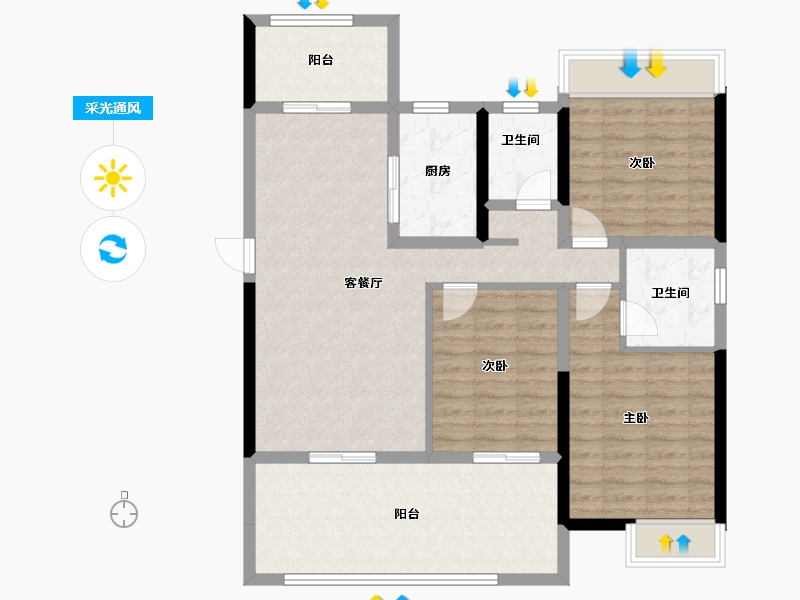 湖北省-荆门市-众和月湖壹品-101.60-户型库-采光通风