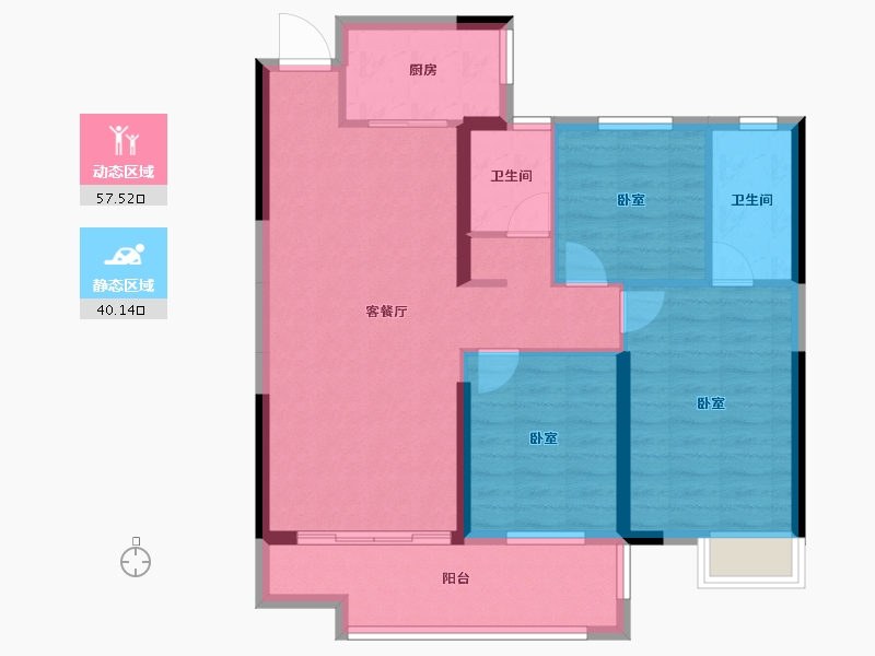 湖北省-荆门市-洋丰·象山玉园-87.75-户型库-动静分区