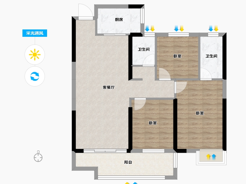 湖北省-荆门市-洋丰·象山玉园-87.75-户型库-采光通风