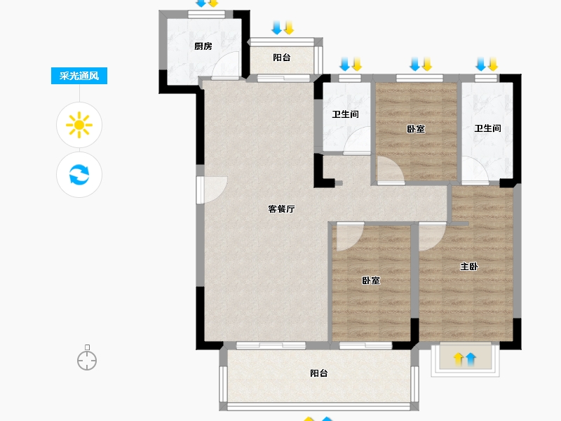 福建省-莆田市-保利城湖心岛Ⅱ-88.10-户型库-采光通风