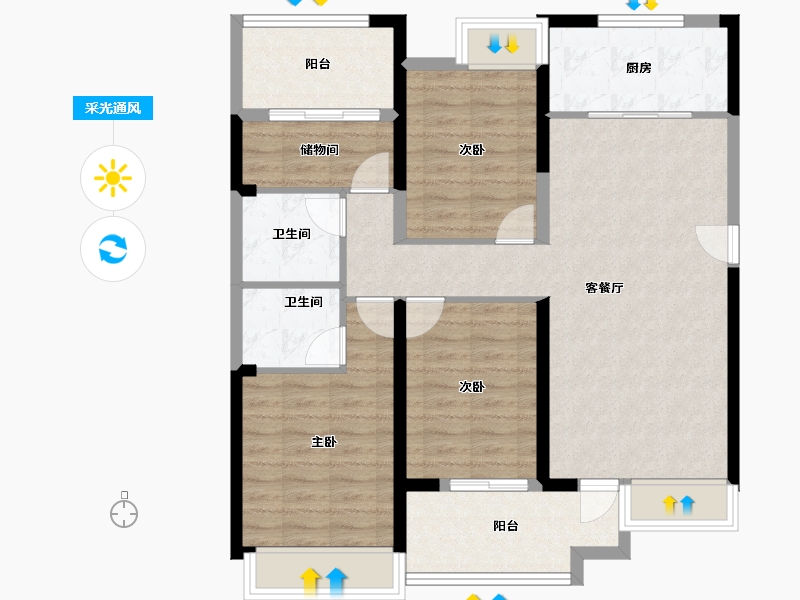 安徽省-阜阳市-罍街堂前樾-96.96-户型库-采光通风