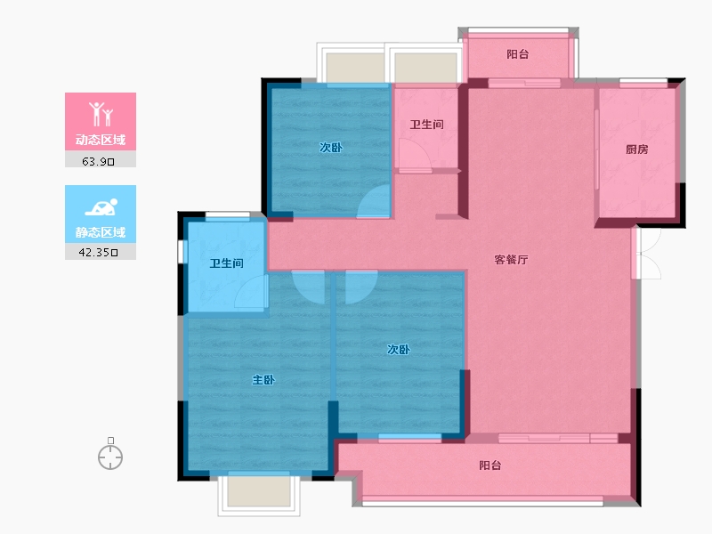 湖北省-荆门市-汇金中心·金樾府-95.62-户型库-动静分区