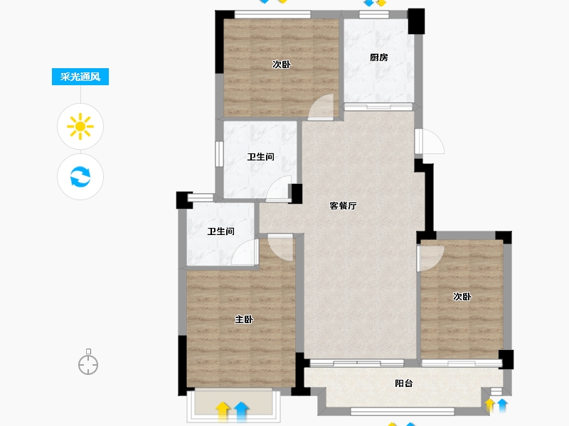 浙江省-金华市-商城朝阳万象-85.60-户型库-采光通风