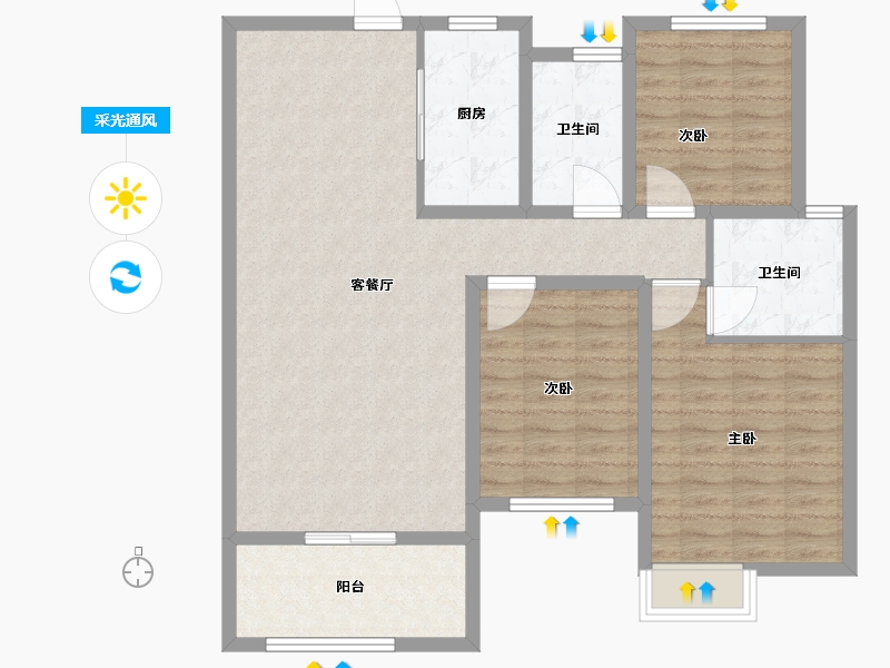 山东省-菏泽市-恒正福门里-102.00-户型库-采光通风