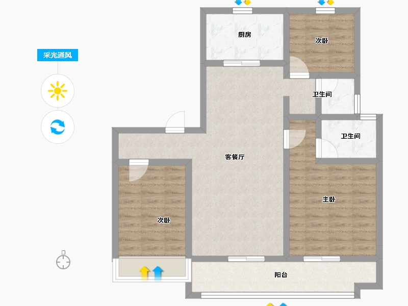 河北省-唐山市-唐山碧桂园凤凰星宸-87.34-户型库-采光通风