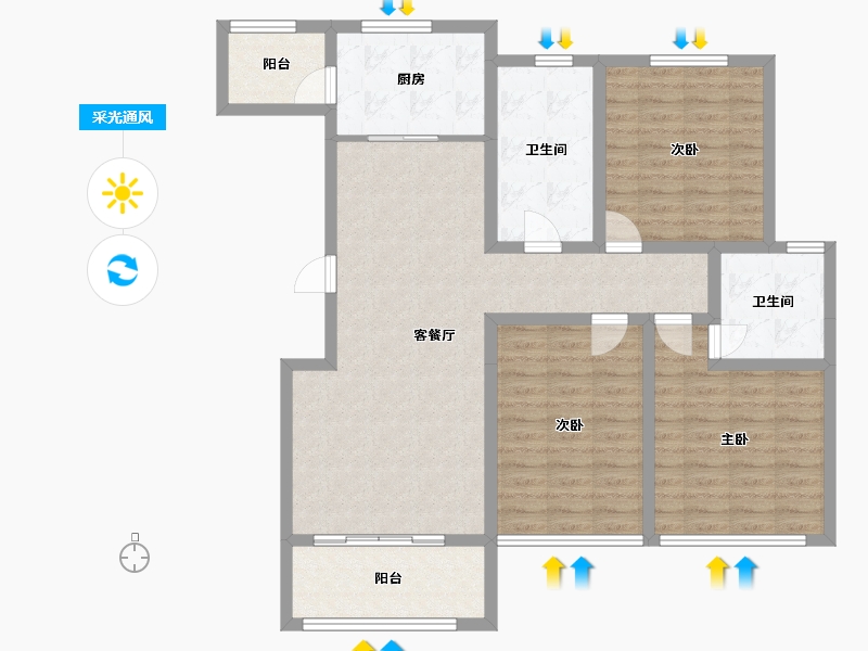 山东省-济宁市-水岸雅居-107.78-户型库-采光通风