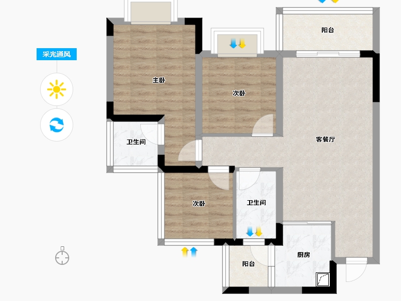 四川省-内江市-邦泰·大学城1号-72.11-户型库-采光通风