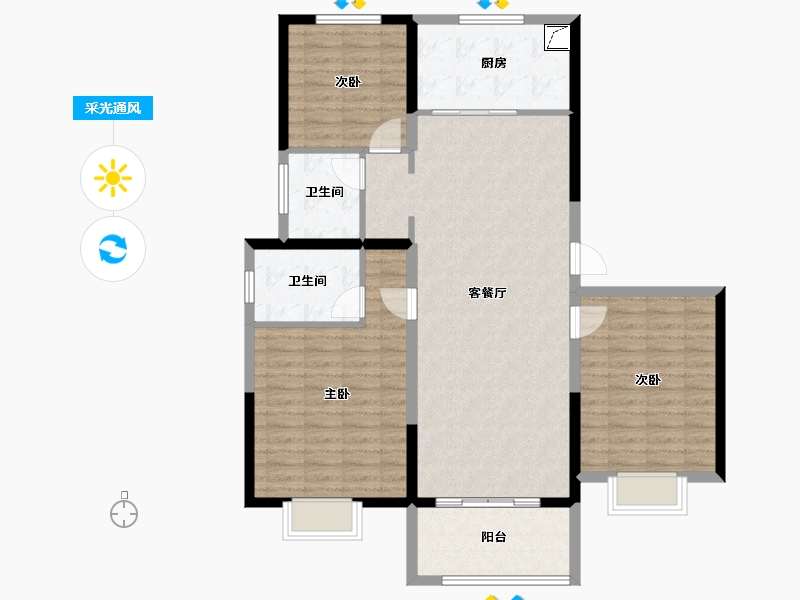 山东省-菏泽市-龙郡华府-109.27-户型库-采光通风