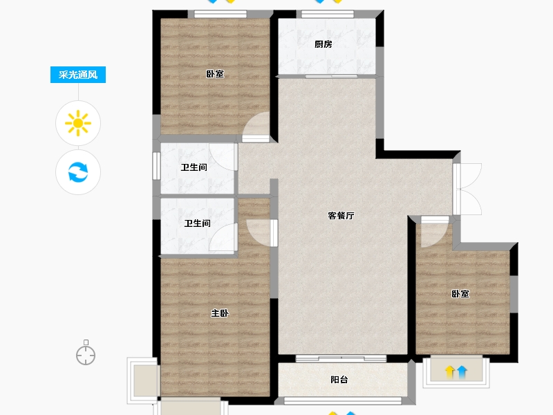 河北省-邯郸市-荣盛君兰苑-103.20-户型库-采光通风