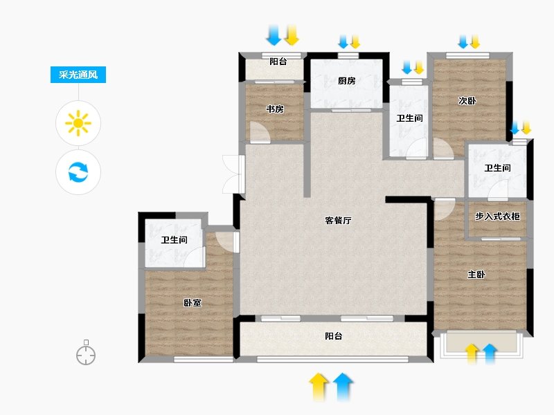 浙江省-嘉兴市-绿城华景川蘭园-126.21-户型库-采光通风