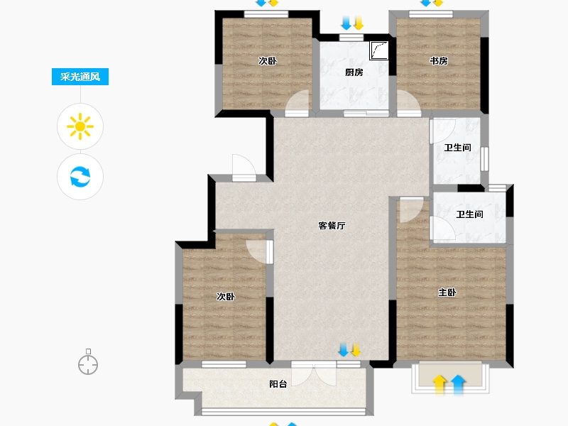 山东省-济宁市-中梁壹号院-103.35-户型库-采光通风