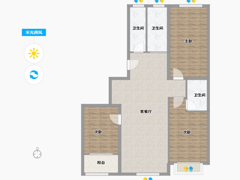 山东省-潍坊市-九州方园国际-111.64-户型库-采光通风