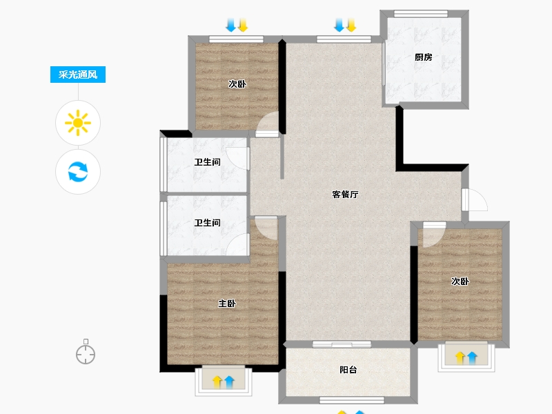 山东省-烟台市-恒隆凯旋9号-111.45-户型库-采光通风