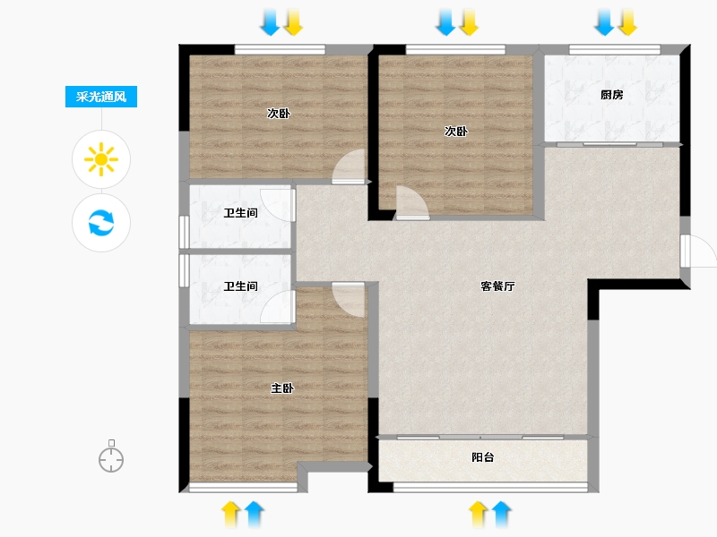 河南省-洛阳市-中弘泊金湾-103.60-户型库-采光通风