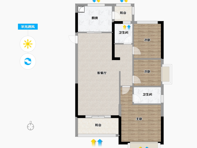 浙江省-湖州市-湖州恒大珺睿府-96.00-户型库-采光通风