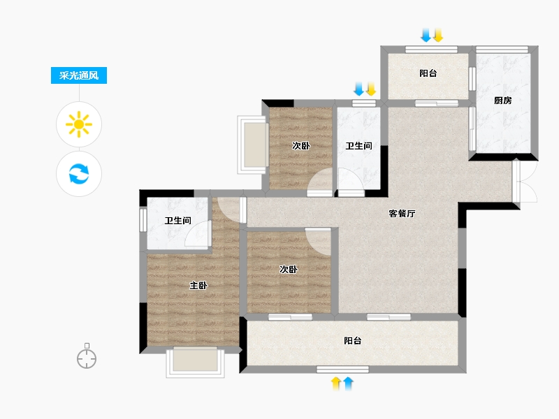 四川省-宜宾市-海成高铁生态城·西区A组团-89.38-户型库-采光通风