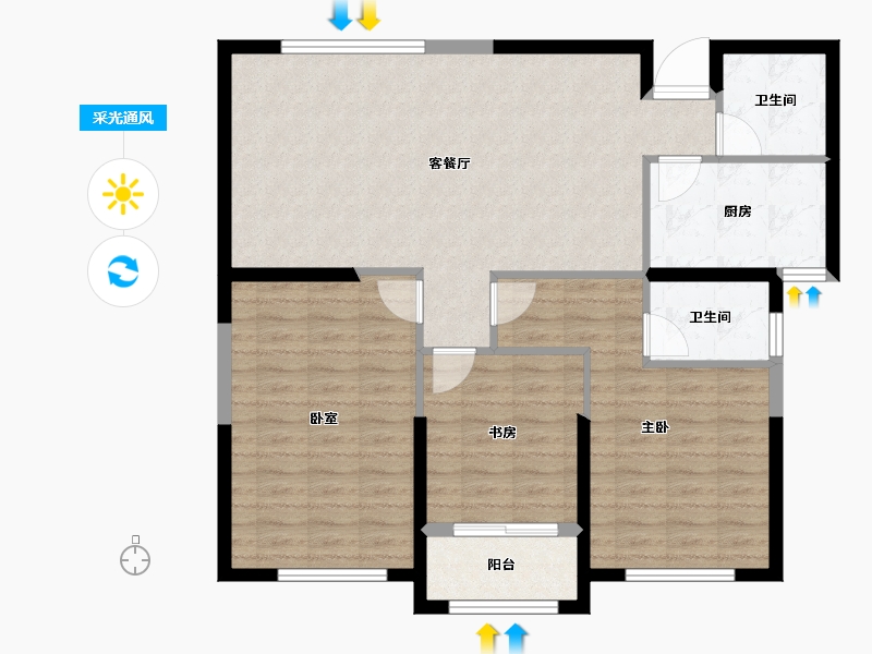 山东省-烟台市-松隽社区阳光城-96.79-户型库-采光通风