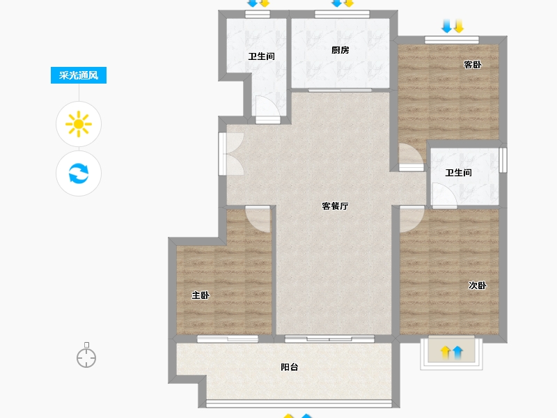 山东省-菏泽市-万城蓝钻庄园-93.61-户型库-采光通风