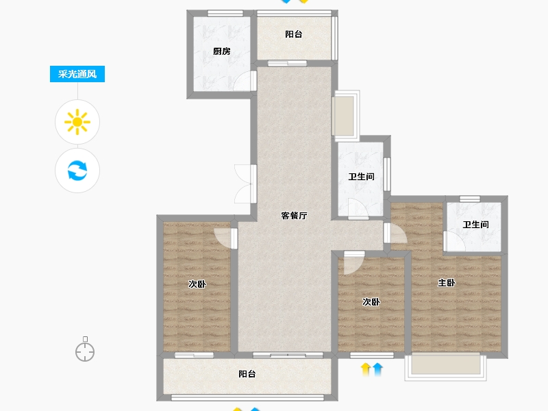 河南省-焦作市-中原·九鼎毓秀-107.01-户型库-采光通风