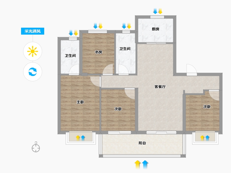 安徽省-阜阳市-奥山铂悦府-98.40-户型库-采光通风